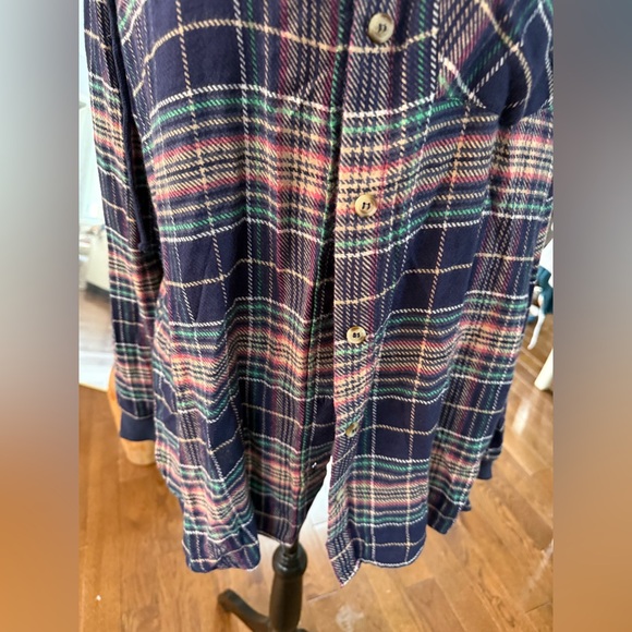 Uncharted Threads Soft Plaid Button Down Shirt Hooded - Navy  Flannel - Picture 4 of 6